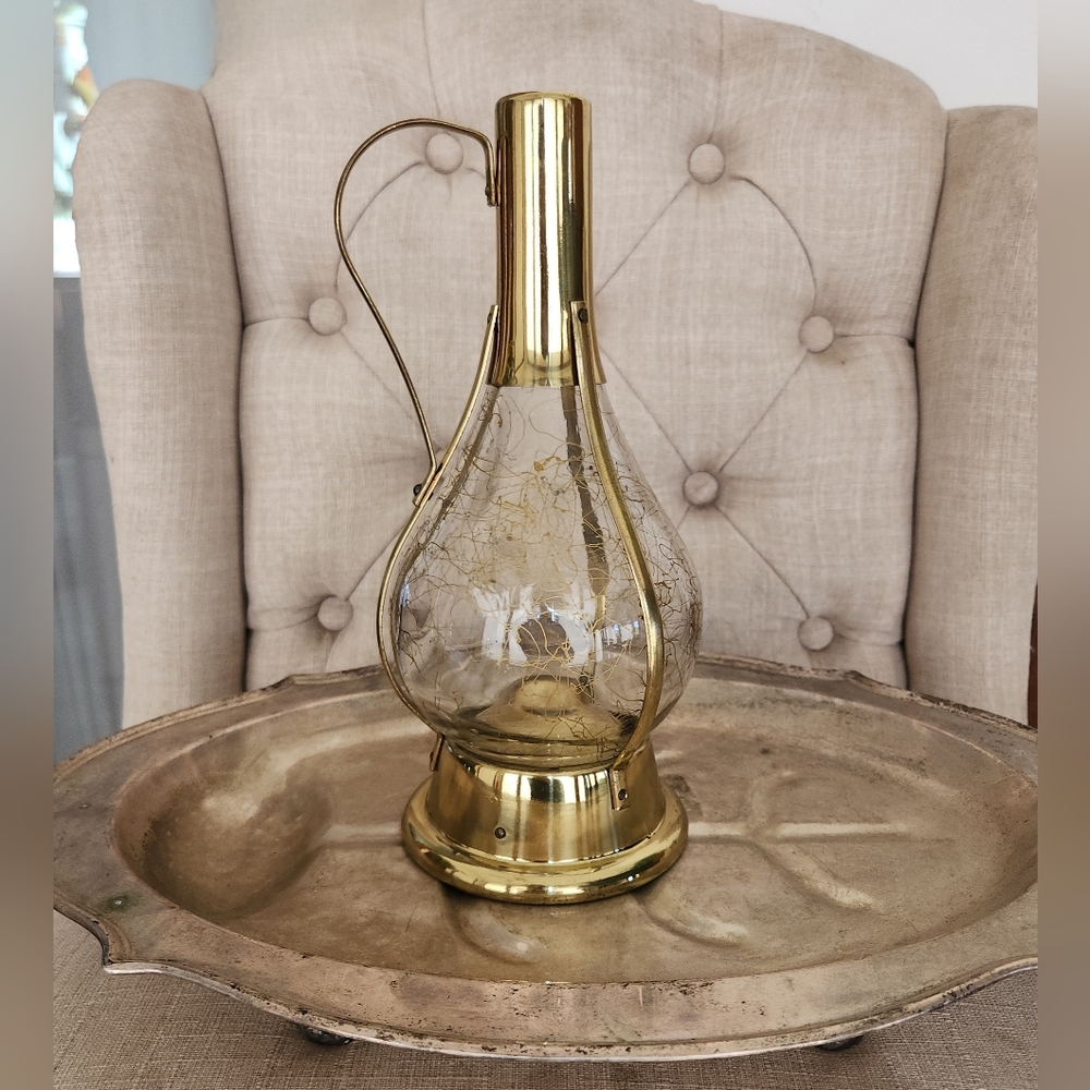Vintage Barware Brass And Gold Metal Glass Decantor With Working Music Unique